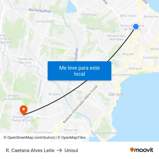 R. Caetana Alves Leite to Unisul map