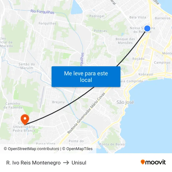 R. Ivo Reis Montenegro to Unisul map