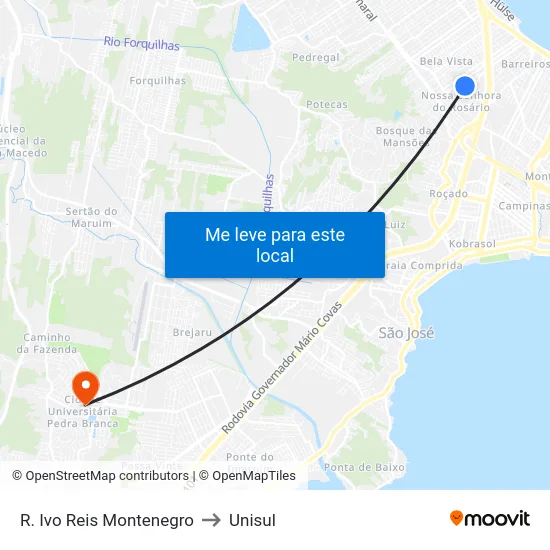 R. Ivo Reis Montenegro to Unisul map