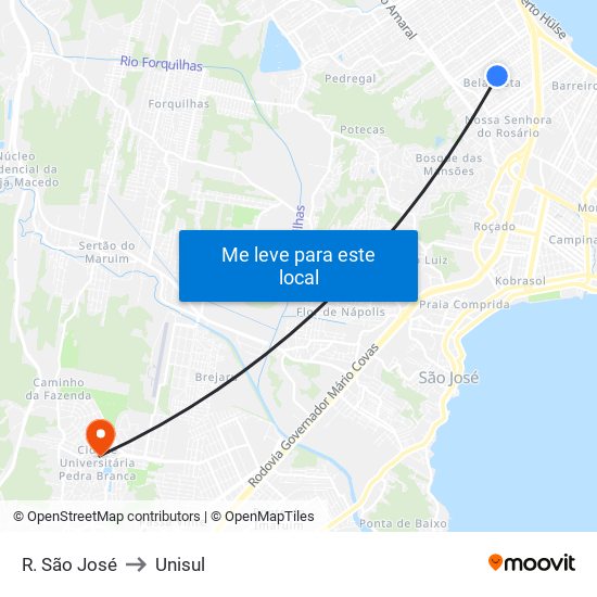 R. São José to Unisul map