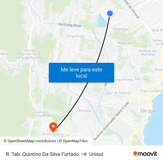 R. Tab. Quintino Da Silva Furtado to Unisul map