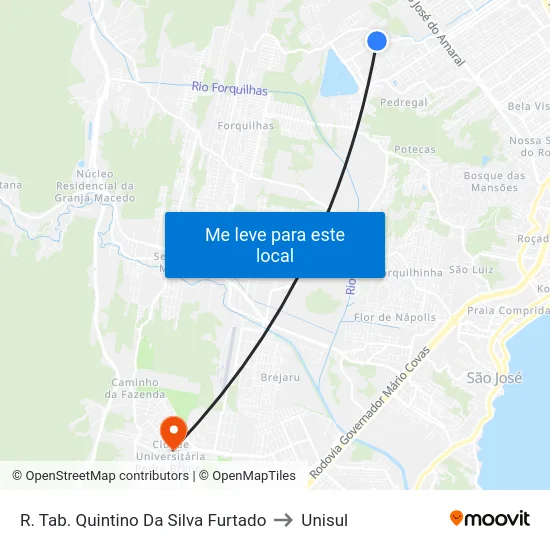 R. Tab. Quintino Da Silva Furtado to Unisul map