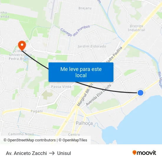 Av. Aniceto Zacchi to Unisul map