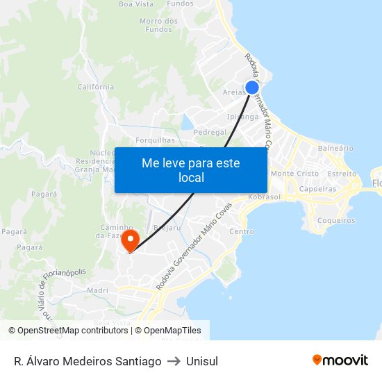 R. Álvaro Medeiros Santiago to Unisul map