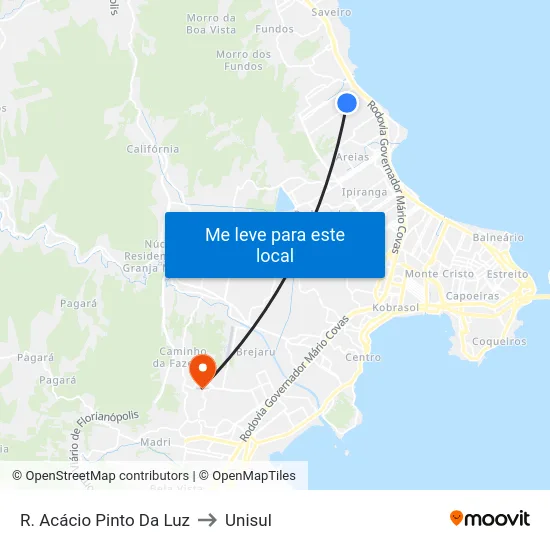 R. Acácio Pinto Da Luz to Unisul map