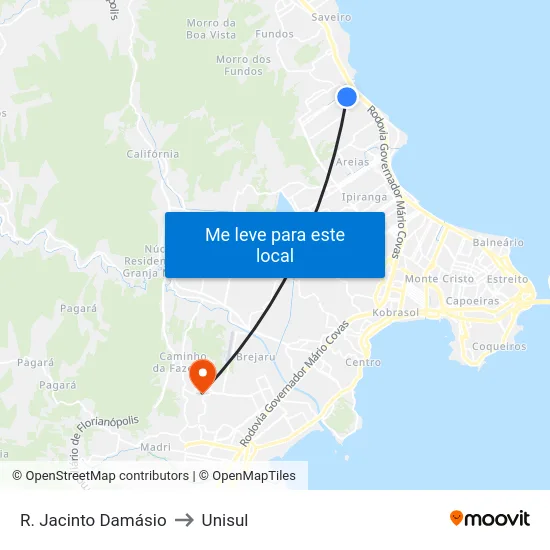 R. Jacinto Damásio to Unisul map