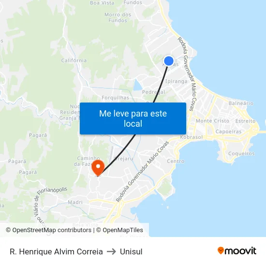 R. Henrique Alvim Correia to Unisul map