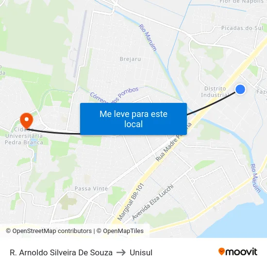 R. Arnoldo Silveira De Souza to Unisul map