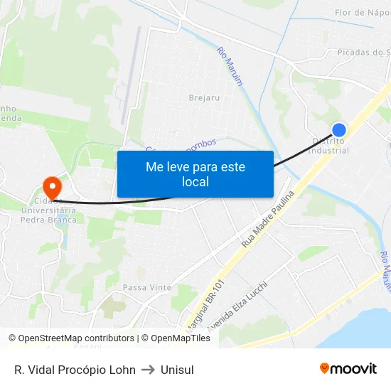 R. Vidal Procópio Lohn to Unisul map