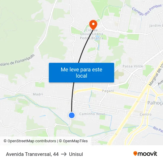 Avenida Transversal, 44 to Unisul map