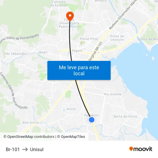 Br-101 to Unisul map