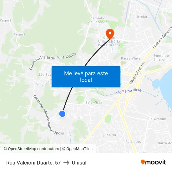 Rua Valcioni Duarte, 57 to Unisul map