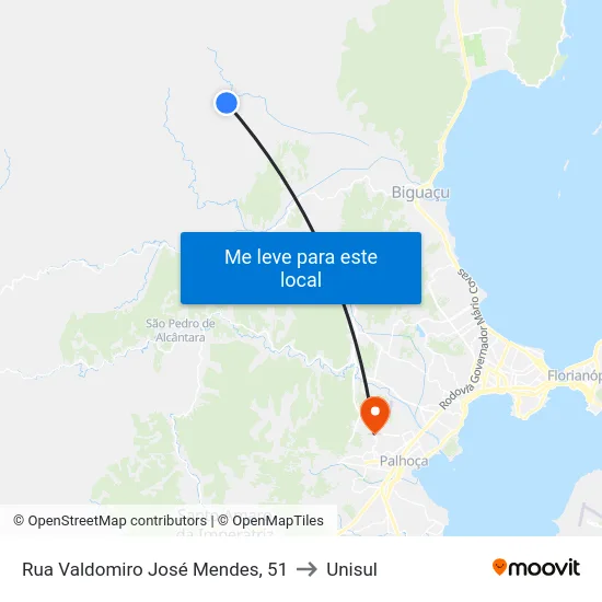 Rua Valdomiro José Mendes, 51 to Unisul map
