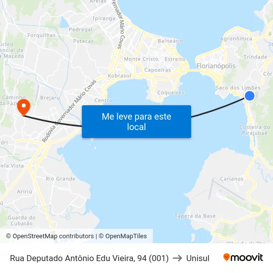 Rua Deputado Antônio Edu Vieira, 94 (001) to Unisul map
