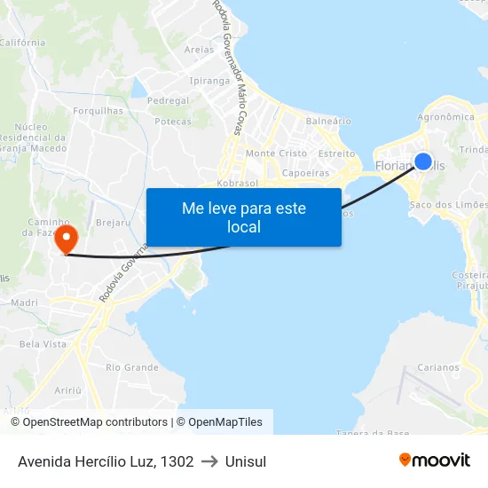 Avenida Hercílio Luz, 1302 to Unisul map