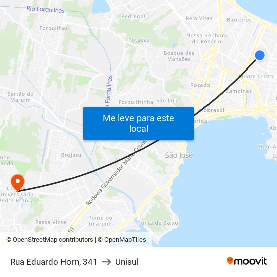 Rua Eduardo Horn, 341 to Unisul map