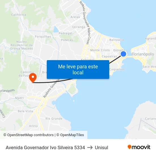 Avenida Governador Ivo Silveira 5334 to Unisul map