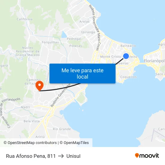 Rua Afonso Pena, 811 to Unisul map