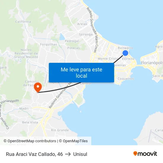 Rua Araci Vaz Callado, 46 to Unisul map