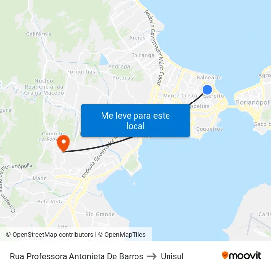 Rua Professora Antonieta De Barros to Unisul map