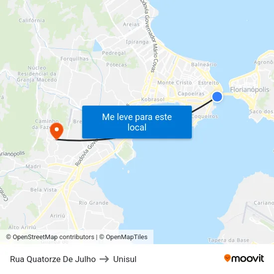 Rua Quatorze De Julho to Unisul map