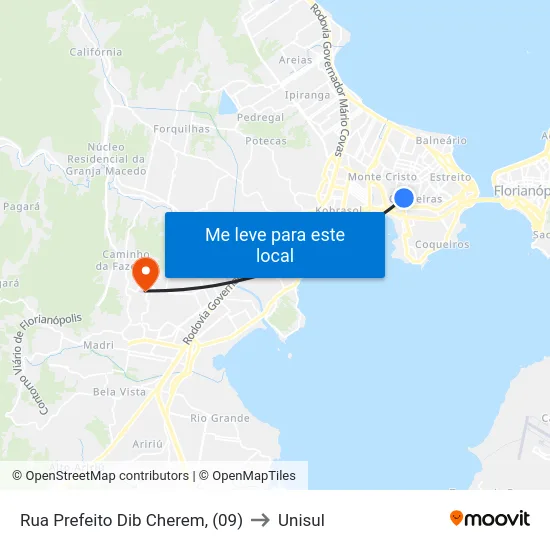 Rua Prefeito Dib Cherem,  (09) to Unisul map