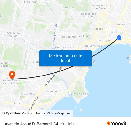 Avenida Josué Di Bernardi, 34 to Unisul map