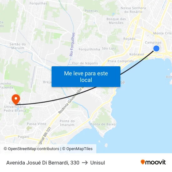 Avenida Josué Di Bernardi, 330 to Unisul map