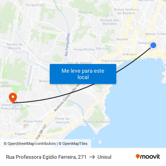 Rua Professora Egídio Ferreira, 271 to Unisul map