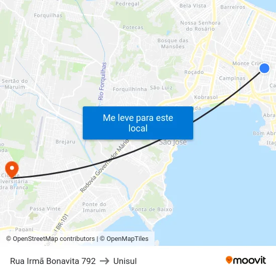 Rua Irmã Bonavita 792 to Unisul map