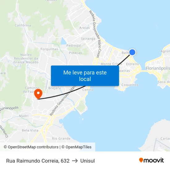 Rua Raimundo Correia, 632 to Unisul map
