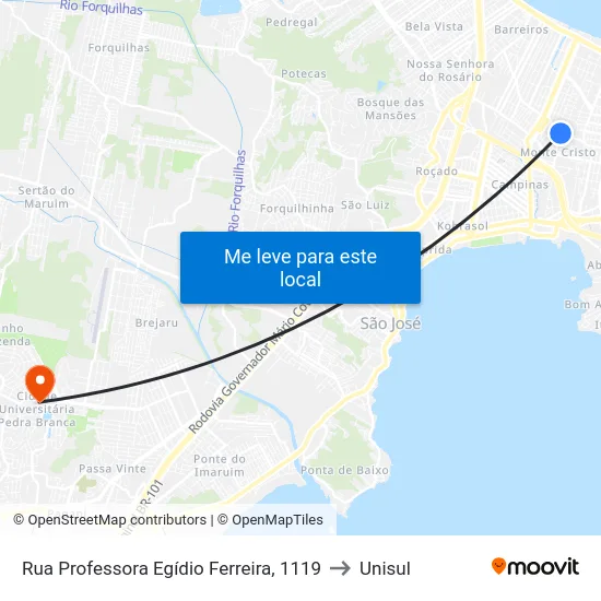 Rua Professora Egídio Ferreira, 1119 to Unisul map