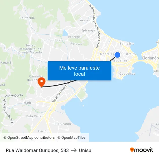 Rua Waldemar Ouriques, 583 to Unisul map