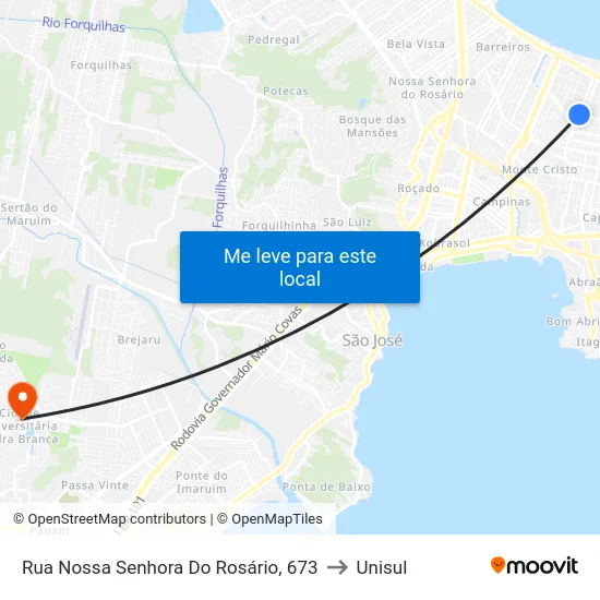 Rua Nossa Senhora Do Rosário, 673 to Unisul map