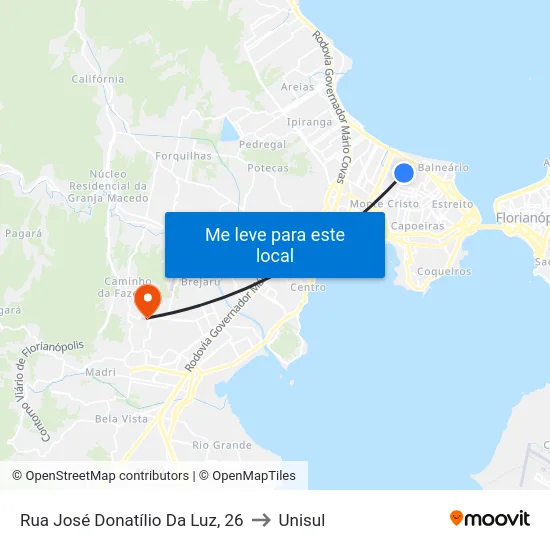 Rua José Donatílio Da Luz, 26 to Unisul map