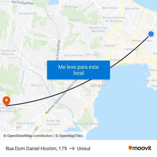 Rua Dom Daniel Hostim, 179 to Unisul map