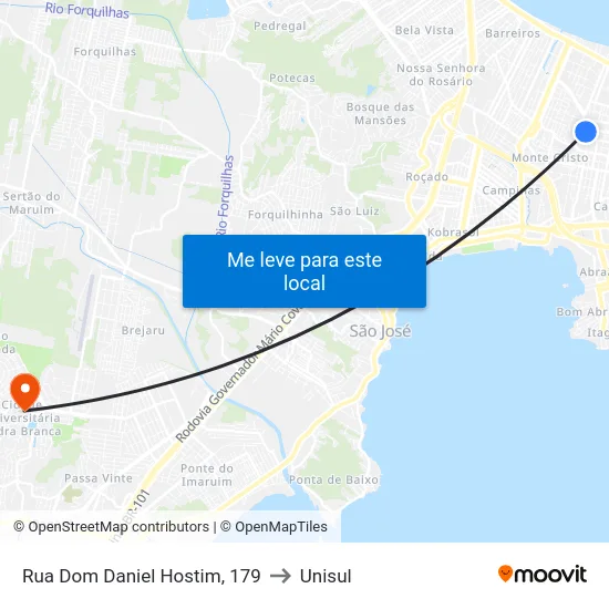 Rua Dom Daniel Hostim, 179 to Unisul map