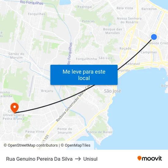 Rua Genuíno Pereira Da Silva,298 to Unisul map