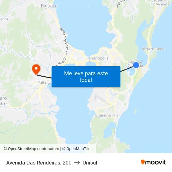 Avenida Das Rendeiras, 200 to Unisul map