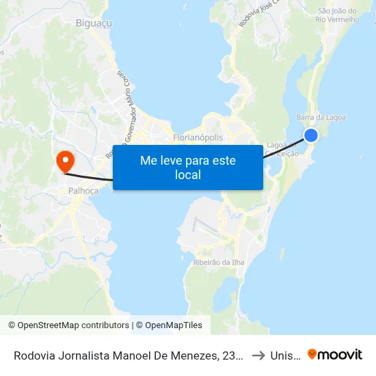 Rodovia Jornalista Manoel De Menezes, 2377 to Unisul map