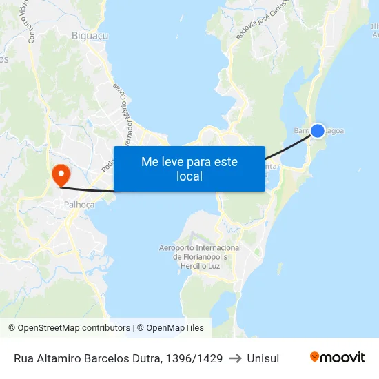 Rua Altamiro Barcelos Dutra, 1396/1429 to Unisul map
