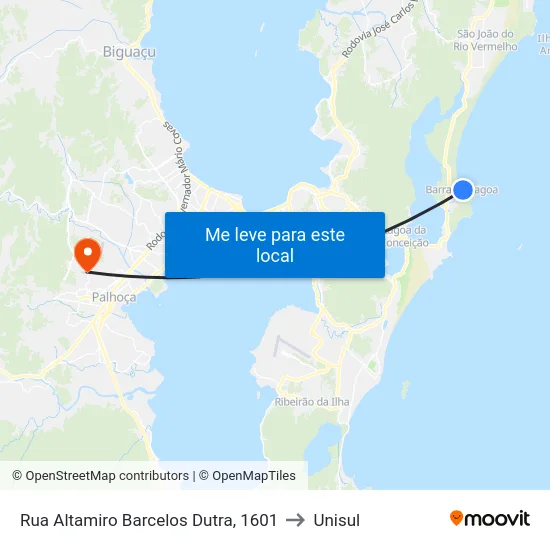 Rua Altamiro Barcelos Dutra, 1601 to Unisul map