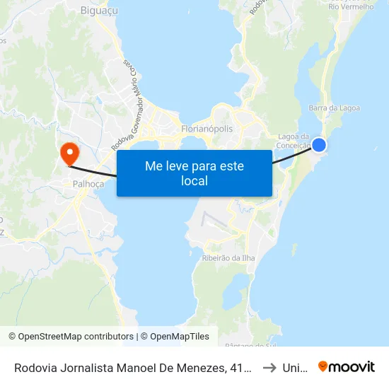 Rodovia Jornalista Manoel De Menezes, 414 / 443 to Unisul map