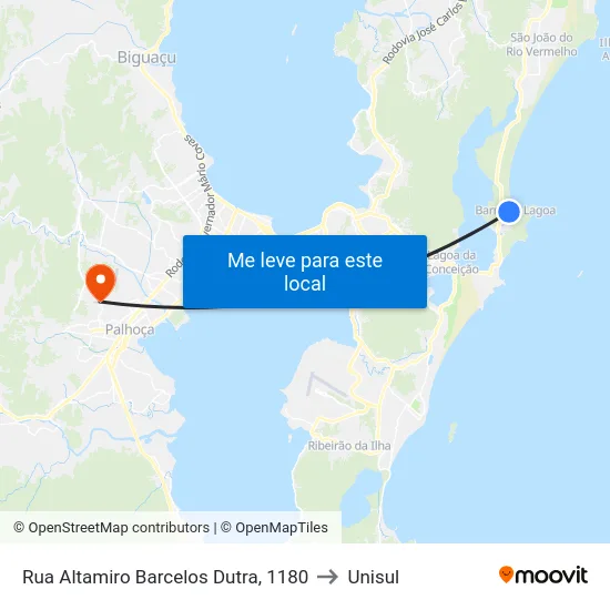 Rua Altamiro Barcelos Dutra, 1180 to Unisul map