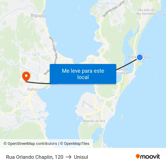 Rua Orlando Chaplin, 120 to Unisul map