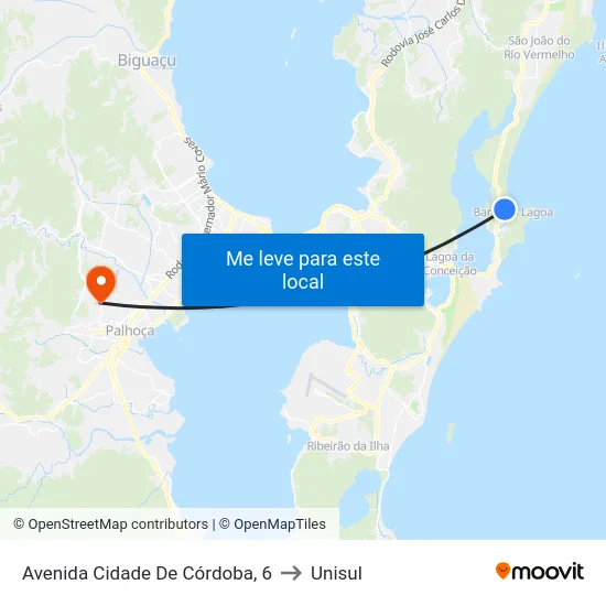 Avenida Cidade De Córdoba, 6 to Unisul map