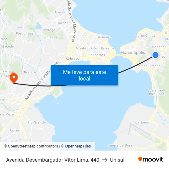 Avenida Desembargador Vítor Lima, 440 to Unisul map
