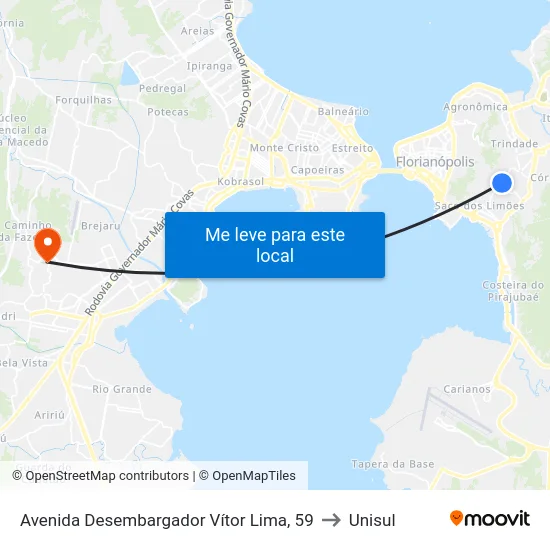 Avenida Desembargador Vítor Lima, 59 to Unisul map