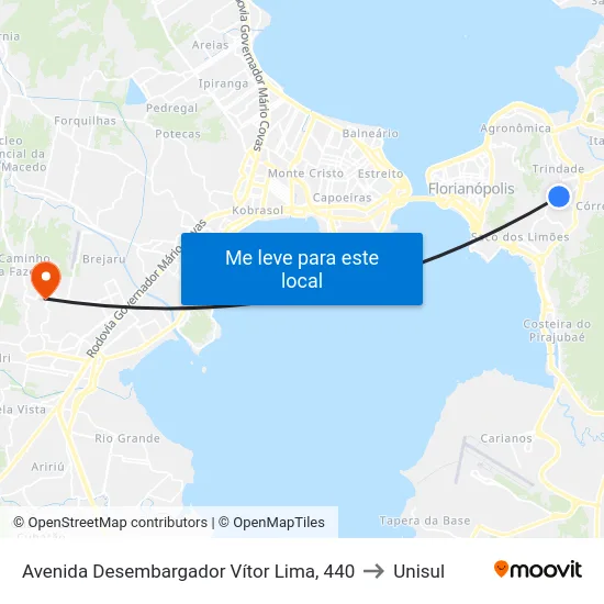 Avenida Desembargador Vítor Lima, 440 to Unisul map