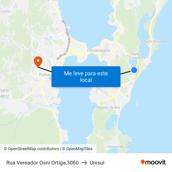 Rua Vereador Osni Ortiga,3060 to Unisul map